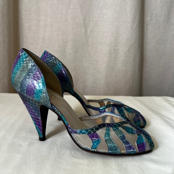 Vintage Stuart Weitzman Snakeskin Mesh D'Orsay Heels Size 7 Multicolor - Picture 5 of 10